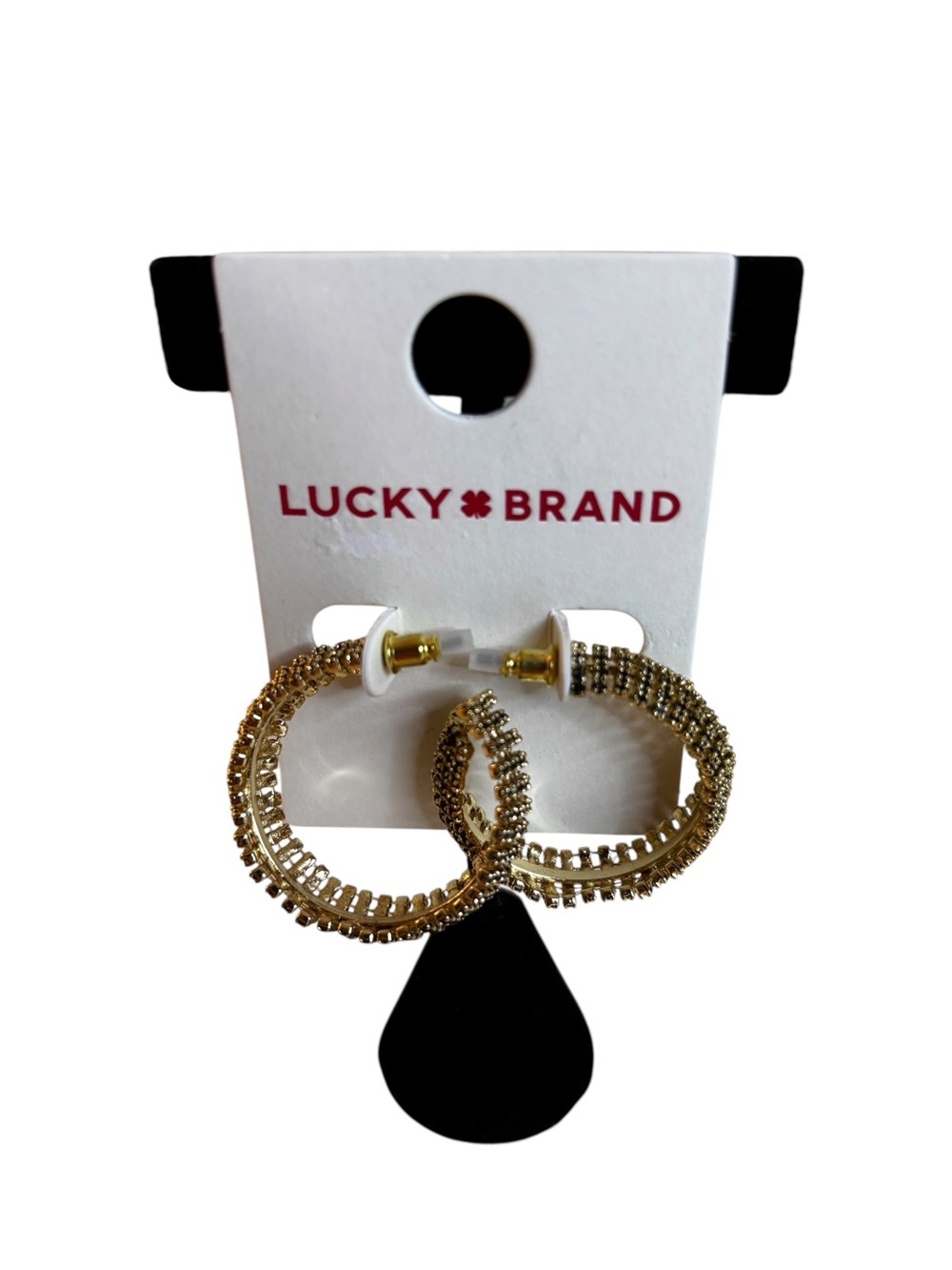 Lucky Brand Gold Tone Studded Hoops w/ Multiple Rows of Black Crystals.